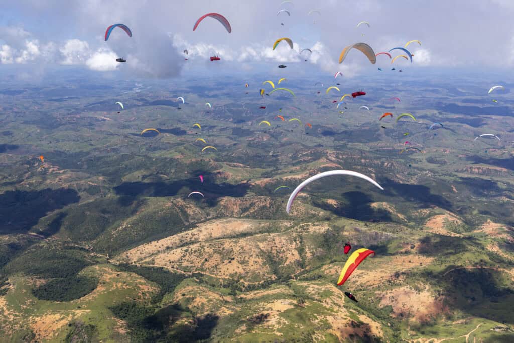Pilots launching at the Paragliding World Cup in Brazil